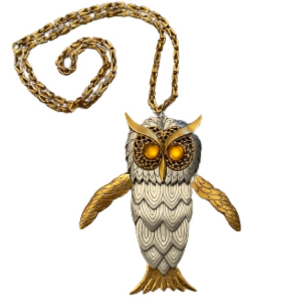 1970’s Vintage Owl Necklace With Amber Eyes